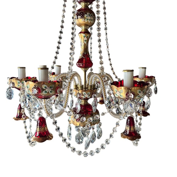 Vintage Bohemian ruby red crystal chandelier - Picture 2 of 13